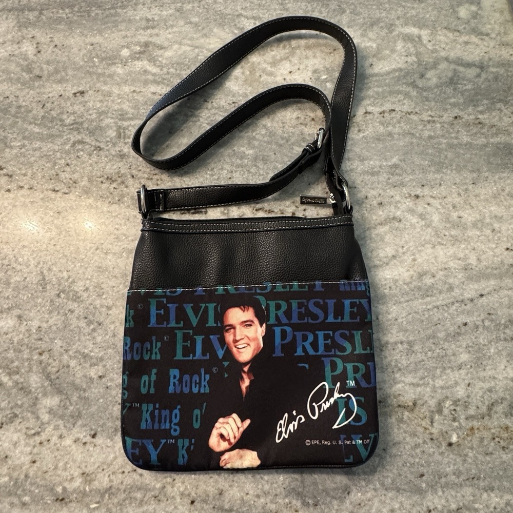Elvis Presley Crossbody Bag Faux Leather Messenger Purse Black Rock King Graphic